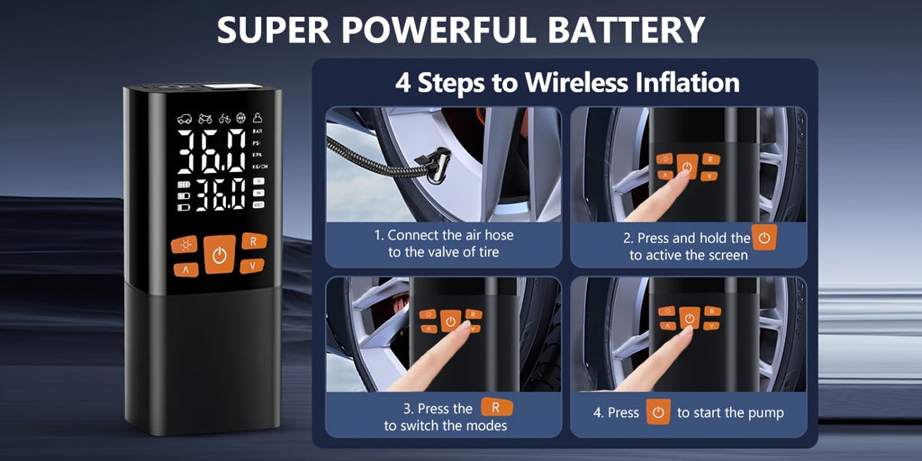 Tire Inflator Portable Air Compressor, 150PSI Air Pump for Car Tires with 25000mAh Battery, One Click Smart Air Pump Tire Inflator for Car, Motorcycle, Bicycle And More with Tire Pressure Gauge