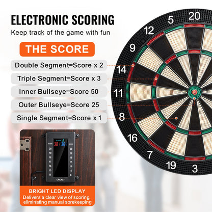 Electronic Dartboard Cabinet Set with LED Scoring – 13.5" Soft Tip, 40 Games 590 Variations, Retro Wood Cabinet, 1-8 Players, 12 Darts & All Accessories Included