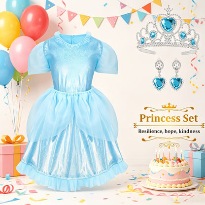 Girls Princess Dress Up Costume Set 14pcs – 5 Role Play Outfits with Crowns, Earrings & Storage Box, Toddler Princess Costumes for Girls Ages 3-6, Birthday Gift