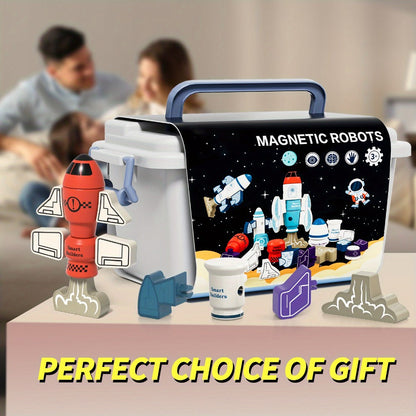 Magnetic Robot Building Toy for Kids Ages 3-5 – 33-Piece STEM Stacking Playset with Storage Box, Rocket Robot & Monster Styles, Magnet Construction Kit, Birthday Christmas Gift for Boys & Girls