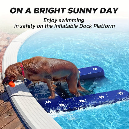 Inflatable Dog Water Ramp Floating Non-Slip – Dog Boat Ramp for Pool Dock & Lake, Oxford PVC Platform with Traction Rope & Air Pump, 4.7ft x 3ft, Safe Water Entry for Dogs
