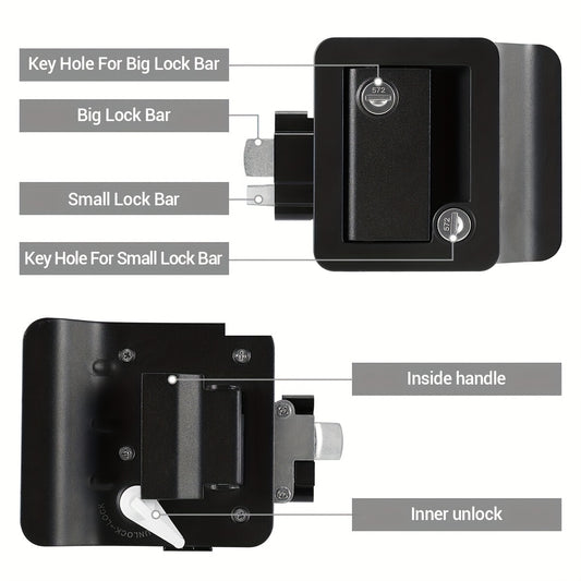 [RV Door Lock] Replaceable Trimark, Bargman RV Interior and Exterior Open Door Lock Black or White, 1 panel lock + 2 installation clips + 4 keys + 10 screws + manual + box, 1-1/4" to 1-1/2" door thickness suitable for 2-3/4" x 3-3/4" hole diameter