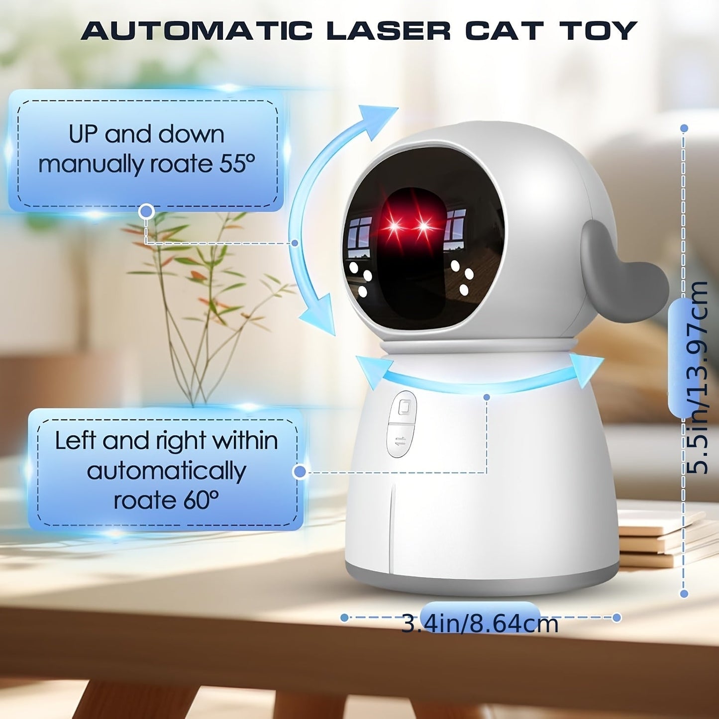 Automatic Laser Cat Toy Dual Laser Motion Activated Interactive Cat Toy 3 Speed Modes 360 Auto Rotate Rechargeable 1200mAh for Indoor Cats Kittens Dogs