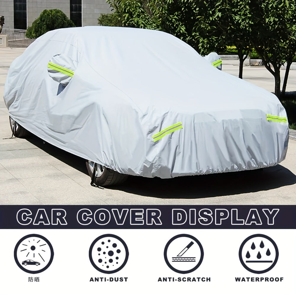 Full Car Cover 3-Layer 190T Waterproof All-Weather UV Snow Dust Protection with Reflective Strips – Silver, XL & XXL, Indoor Outdoor Universal Fit Sedan SUV