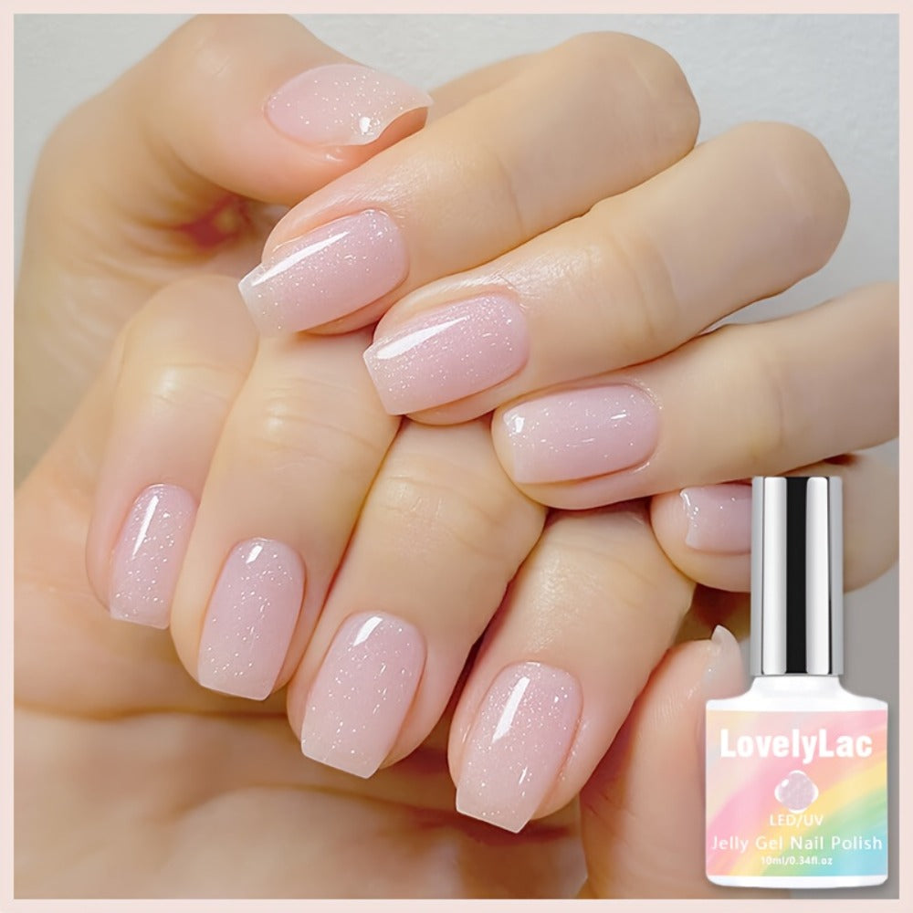 Pink Glitter Jelly Gel Nail Polish Arch Shaping & Color Gel – Sheer Pink Translucent UV/LED Nail Gel, Modern Light Formula for Home & Salon Creative Manicure Nail Art