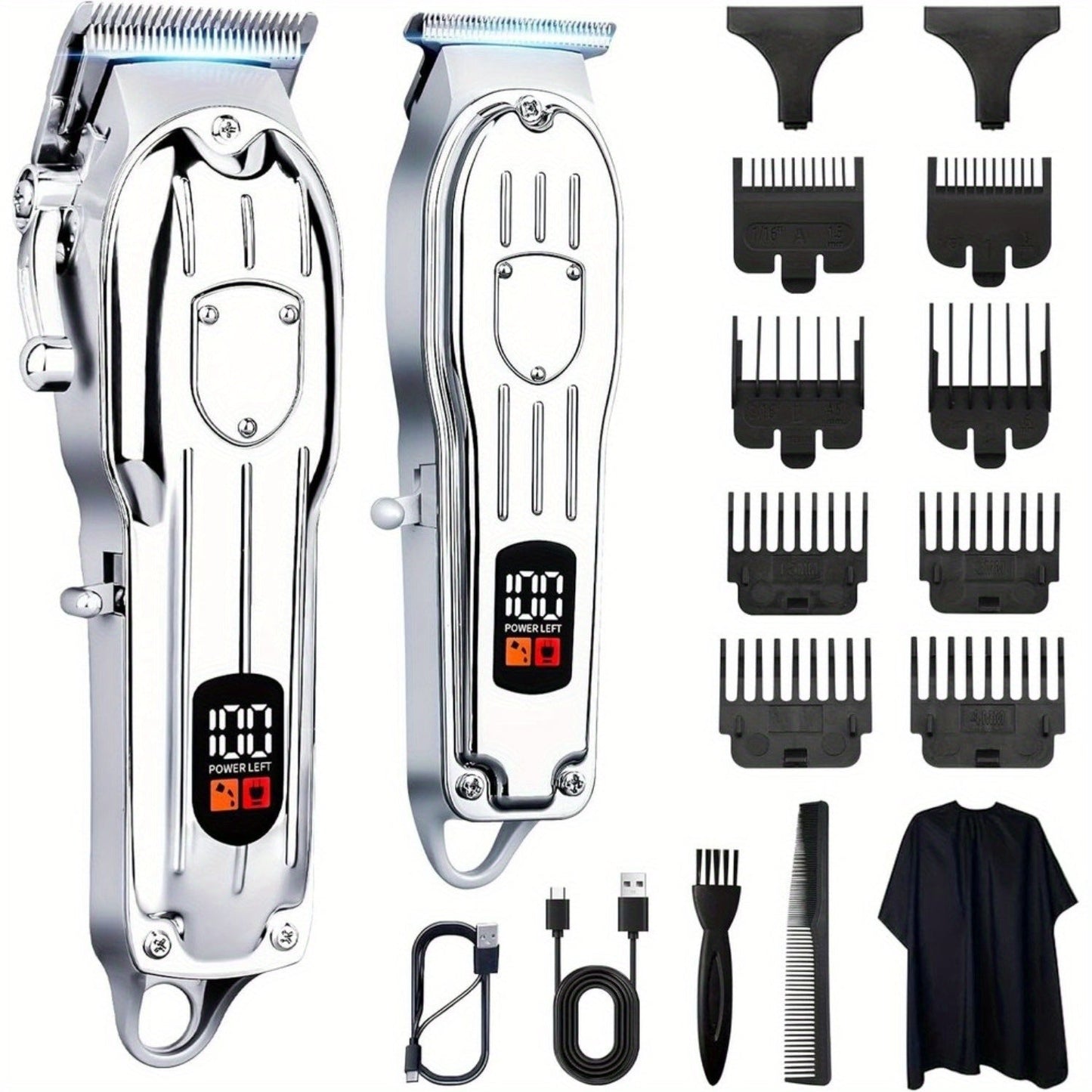 Hair Clipper Set for Men - Professional Cordless Rechargeable Hair Trimmer with LCD Display, Metal Body, Home Haircut Kit, 1 or 2 Piece Set, Father's Day & Birthday Gift for Men