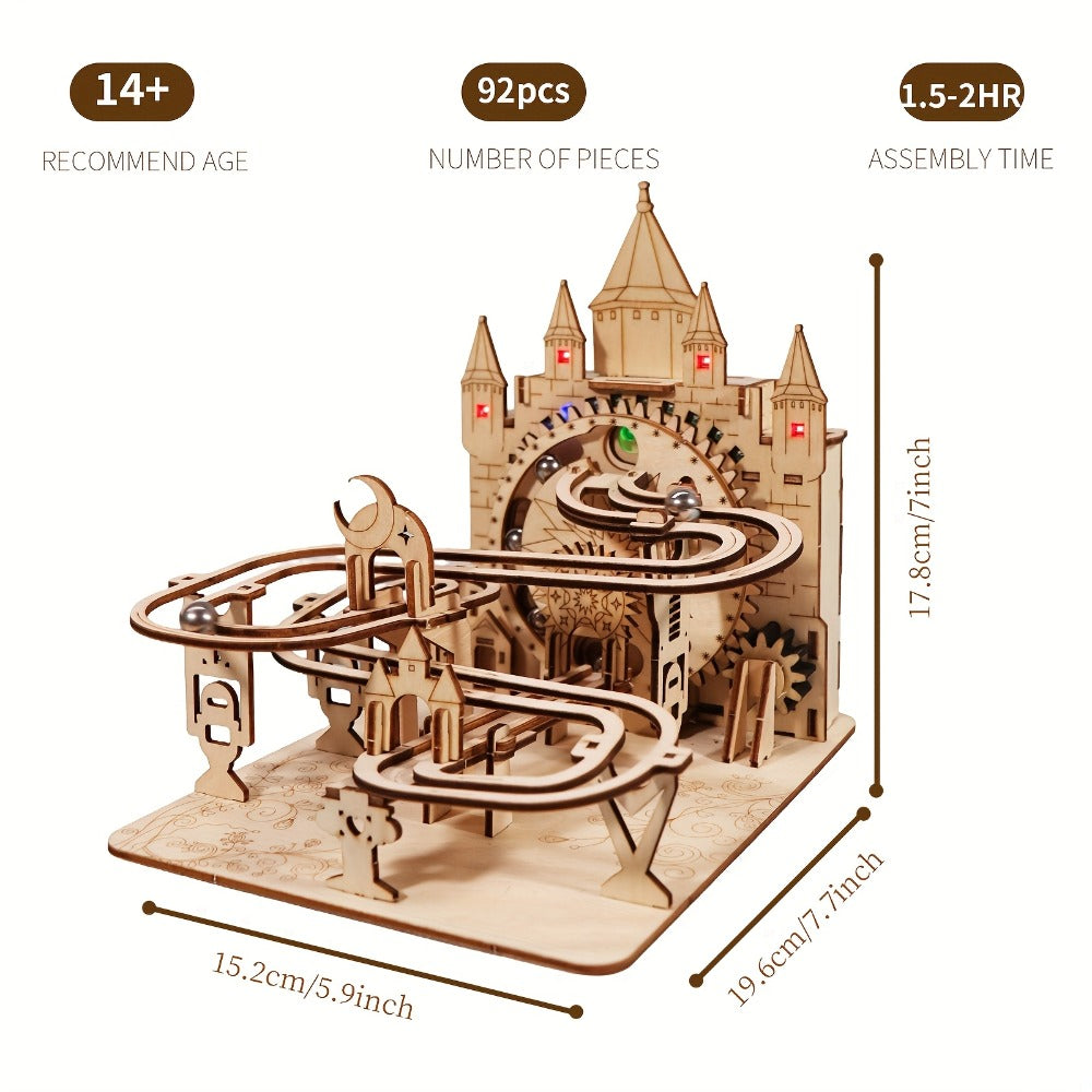 Electric Marble Run Set 3D Handmade Logic Building Construction Puzzle – Educational STEM Toy for Kids Teens Adults, Logical Thinking Engineering Activity, Birthday Christmas Holiday Gift