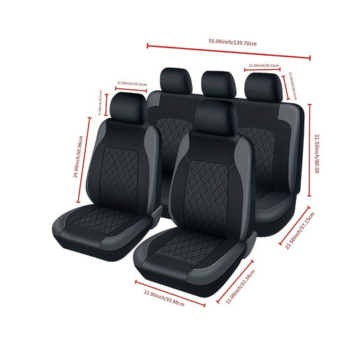 Full Set Car Seat Covers Faux & Napa Leather – 5-Seat Universal Fit for SUV, Truck, Jeep & BMW, Front & Rear Bench, Split-Compatible, Cushioned, Scratch-Proof, Multiple Colors