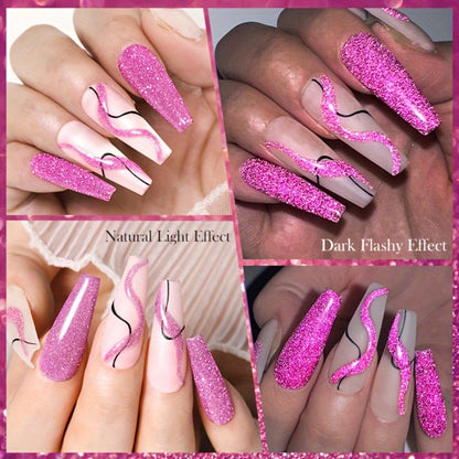 Glitter Liner Nail Art Gel 5ml Super Reflective – Ultra Fine Brush Tip Nail Art Drawing Gel for Stripe Line & Detail Designs, Long Lasting UV LED Nail Art Liner Gel for Salon & DIY Home Women