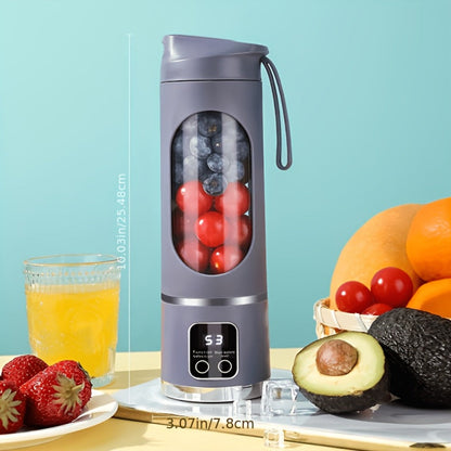 Portable USB Rechargeable Blender with LED Display – 15oz Personal Smoothie Blender for Shakes, Milkshakes & Fresh Juice, Compact Mini Blender for Home Gym Office & Travel, BPA-Free Cup