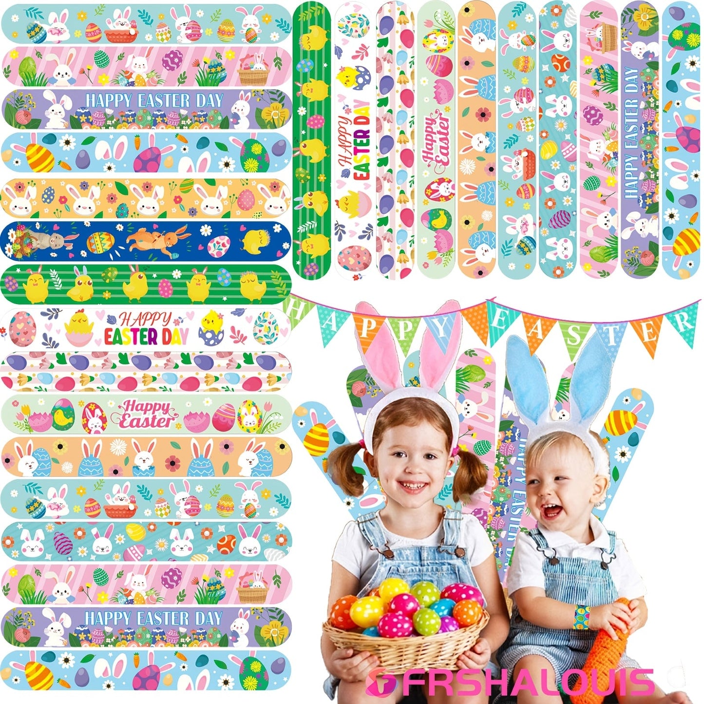 Easter Slap Bracelets for Kids 72 Pcs Bulk – Easter Basket Fillers Egg Hunt Prizes Classroom Rewards & Party Favors for Boys & Girls – PVC Snap Bracelets for Easter Spring Celebrations & School Events
