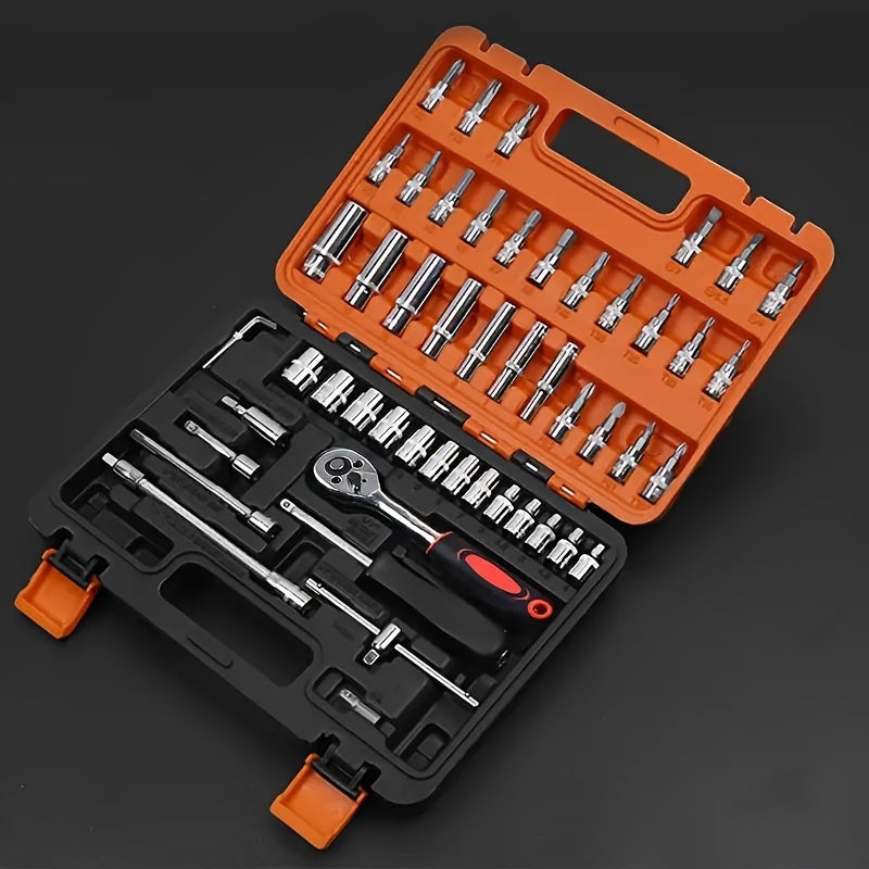 53/82/121/151pcs Heavy Duty Set with Ratchet, Extension Rods & Joints - Adjustable 6-Point Drive Kit Suitable for Automotive, Marine, Motorcycle Repair, Metric (8-22mm) & SAE (1/4"/1/2")