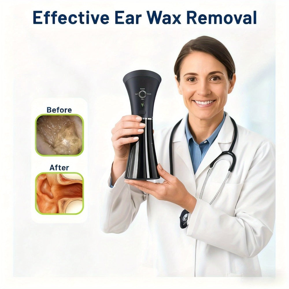 Electric Ear Irrigation Kit Upgraded 4-Speed Dual Tank Design – 6 Tips Hydraulic Ear Wax Removal with Water Temp Sensor, Visual Waste Tank, USB Rechargeable, Nozzle Belt, Safe Home Ear Cleaner