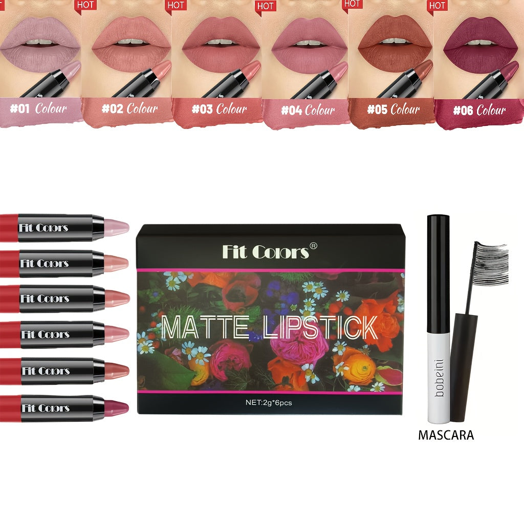 24HR Transfer-Resistant Velvet Lipstick Set 6 Pcs – Moisturizing Smudge-Proof Matte Finish Intense Color, Fashionable Shades from Nude to Bold Red for All Skin Tones, Gift for Women