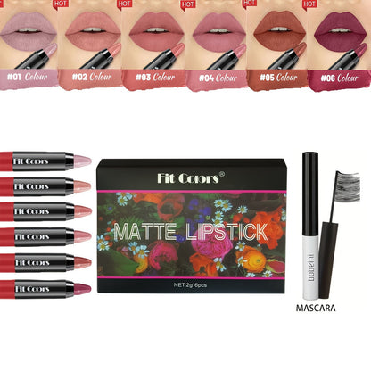 24HR Transfer-Resistant Velvet Lipstick Set 6 Pcs – Moisturizing Smudge-Proof Matte Finish Intense Color, Fashionable Shades from Nude to Bold Red for All Skin Tones, Gift for Women