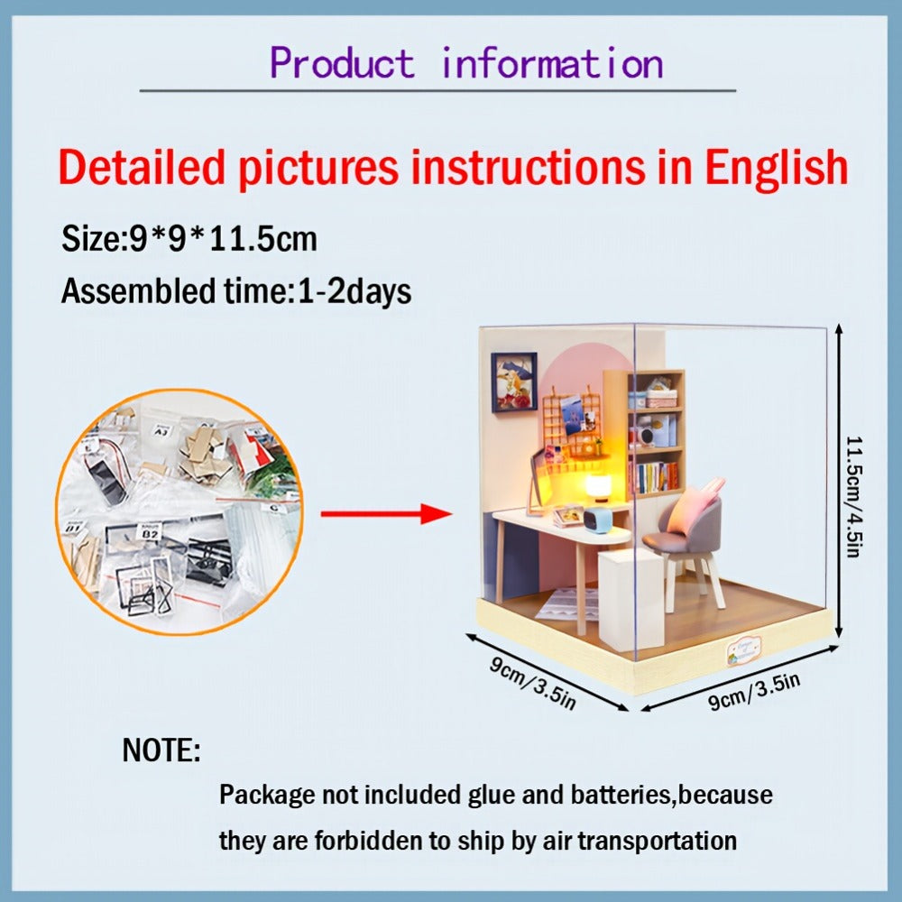 DIY Miniature Dollhouse Kit with Dust Cover Small – Mini House Model No Glue No Batteries, 4 Styles Tea Time Flavor Life Heartbeat Creativity World, Room Desk Decor Birthday Gift for Teens & Adults