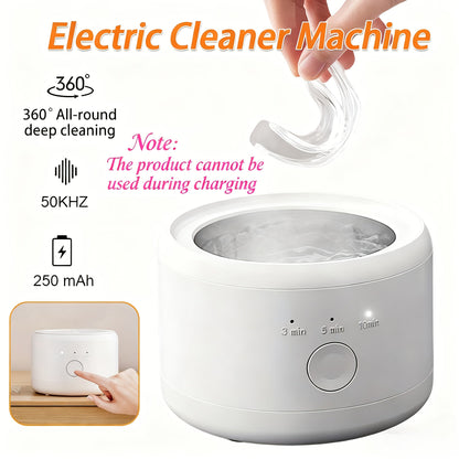 Electric Ultrasonic Cleaner Machine for Dentures Jewelry & Glasses — USB Rechargeable 3 Speeds Auto Timer 180ml Tank One-Touch Portable Dental Cleaning Device for Home & Travel