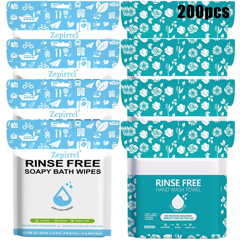 Disposable No-Rinse Foaming Bath Towels - Large 11.81" Body Wipes, Wet & Wipe Cleansing Cloths for Elderly Care, Camping, Post-Surgery, Fitness & Travel, Bulk 50/100/200 Pack, No Shower Needed