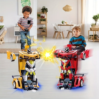 Transforming RC Robot Car for Kids 2.4GHz – One-Button Deformation Stunt Car 360 Drift LED Lights, Remote Control Toy Gift for Boys Ages 3 4 5 6 7 Birthday Easter Christmas (Red/Blue/Yellow)