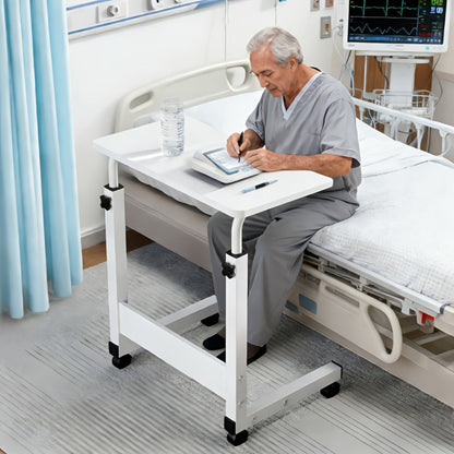 Overbed Table Adjustable Height – Hospital-Grade Nursing Bedside Table with Independent Storage Compartments for Elderly & Patient Care | Portable Auxiliary Tray Table, 8 Colors