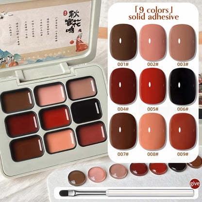 Gel Nail Polish Set 9 Colors Autumn Harvest High Saturation Soak-Off LED — Alcohol-Free Long-Lasting Solid Gel Polish Kit with Light Therapy Pen for Salon & Home Manicure