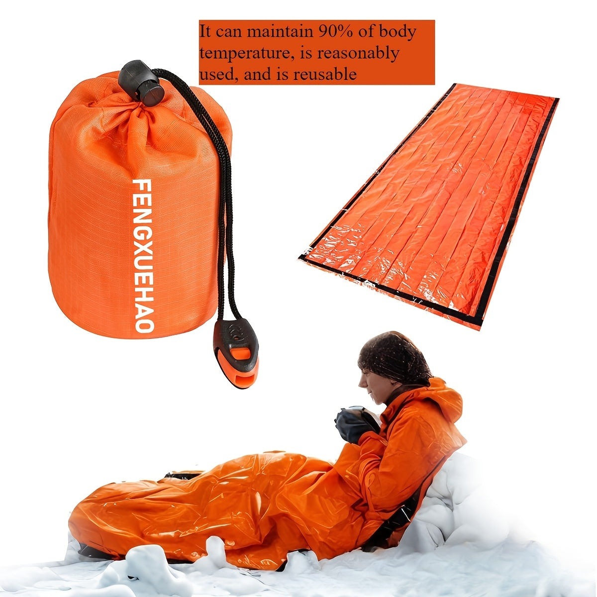 Emergency Sleeping Bag 4-Pack with Survival Whistles – Mylar Thermal Blanket Shelter Bag, Lightweight Waterproof Bivy Sack for Camping, Hiking, Backpacking & Outdoor Survival Gear