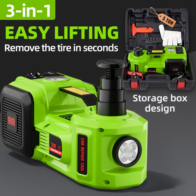 Electric Car Jack | 5 Ton/11023 LBS | Hydraulic Jack Lift with Electric Impact Wrench, Built-in Inflatable Pump, And LED Light | for SUV MPV Sedan Truck | Garage Repair
