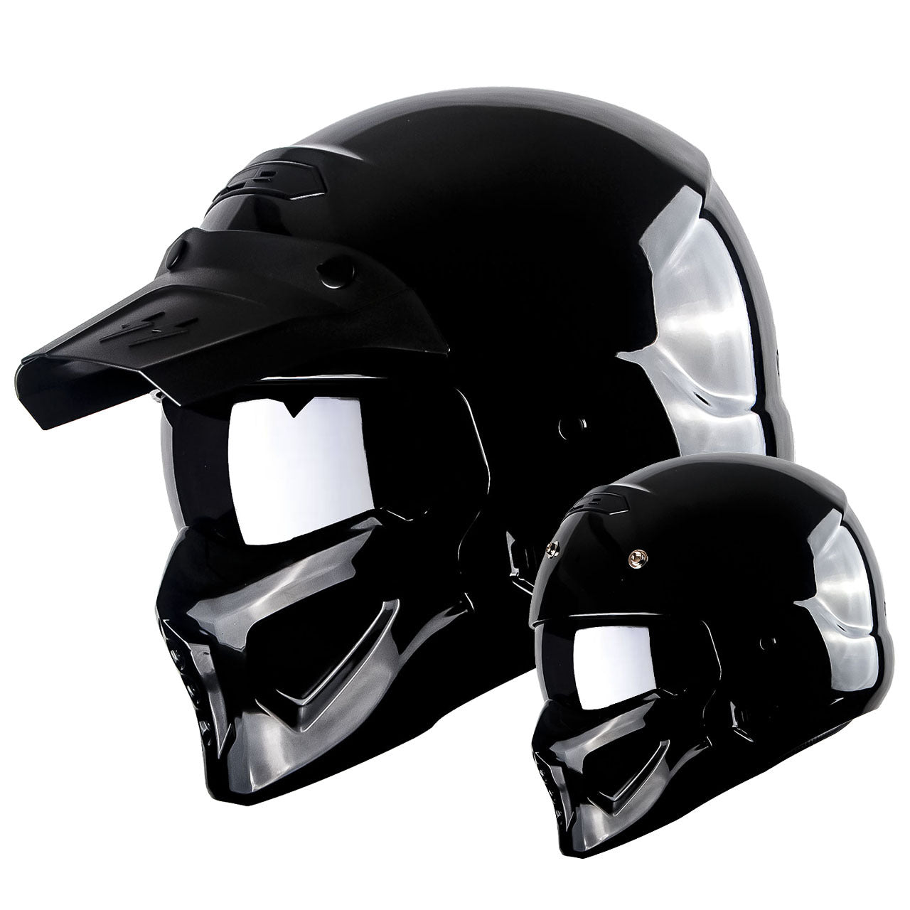 Convertible Motorcycle Helmet Full Face & Open Face 2-in-1 – Detachable Visor, Face Mask & Smoked Shield, Aerodynamic Thermoplastic Shell, Classic Style, Adult S/M/L/XL