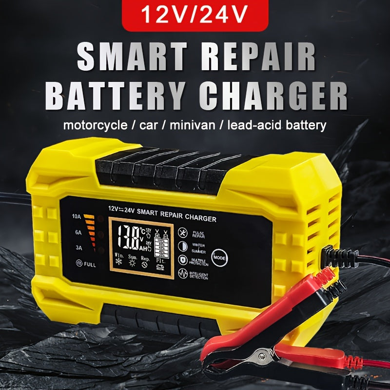 12V/24V10A American Standard Plug Electric Forklift Sweeping Machine Floor Washer Charger 12V/24V10A Lead-Acid Battery Lithium Battery Intelligent Fast Charging Car Battery 12V/24V Battery Charger Intelligent Electric Vehicle High-Power Charger