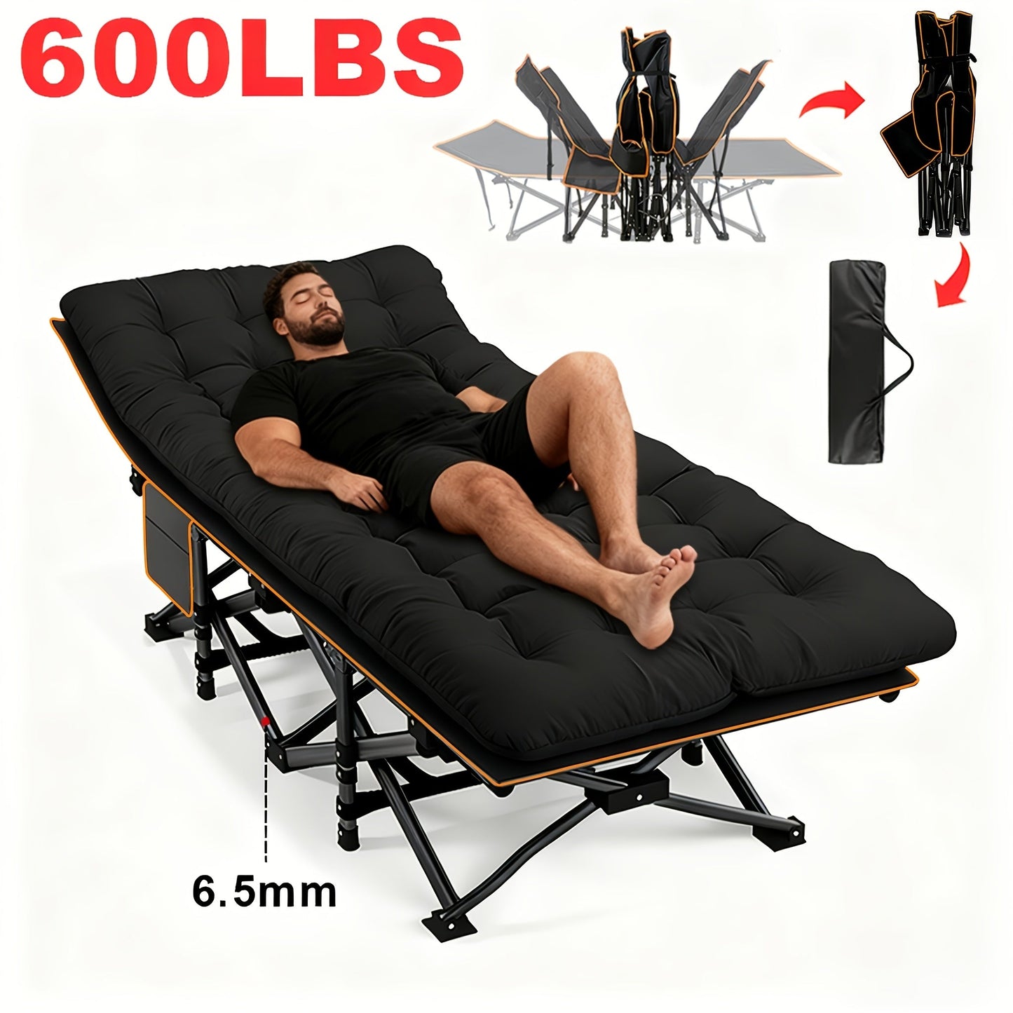 Heavy Duty Folding Bed 500 600 700 LBS Capacity Extra Large Portable Camping Cot Guest Bed with Optional Mattress Sturdy Steel Frame Flip-Up Foldable Patio Sofa Bed