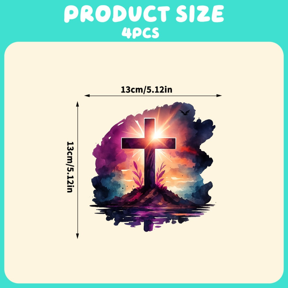 Car Window Decals Vinyl Cross Sunset Sky Stickers – Funny Bumper Sticker for Cars, Trucks & SUVs, Waterproof Outdoor Vinyl Decal, Christian Faith Mountain Scene, 1pc or 4pcs Set