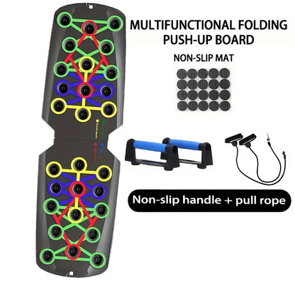 Push Up Board Multifunctional Color-Coded Chest Workout System, Adjustable Home Gym Equipment for Chest, Shoulders, Triceps & Back Strength Training, Lightweight Durable Frame with Resistance Bands & Pull Ropes