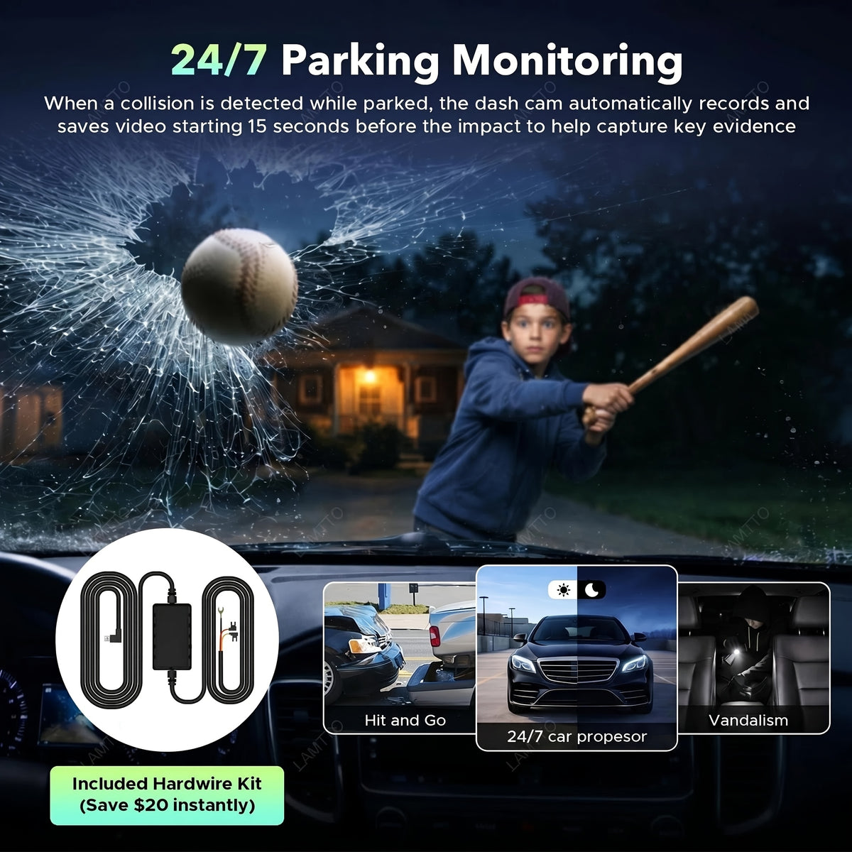 Lamtto 4 Channel Dashcam 360° View Dash Cam Front and Rear Inside 2K+1080P+1080P,+1080P, Dash Camera for Cars, 8 IR Lamps Night Vision, 5G WiFi & APP Control, G-Sensor, Parking Mode, with a Hardwire Kit