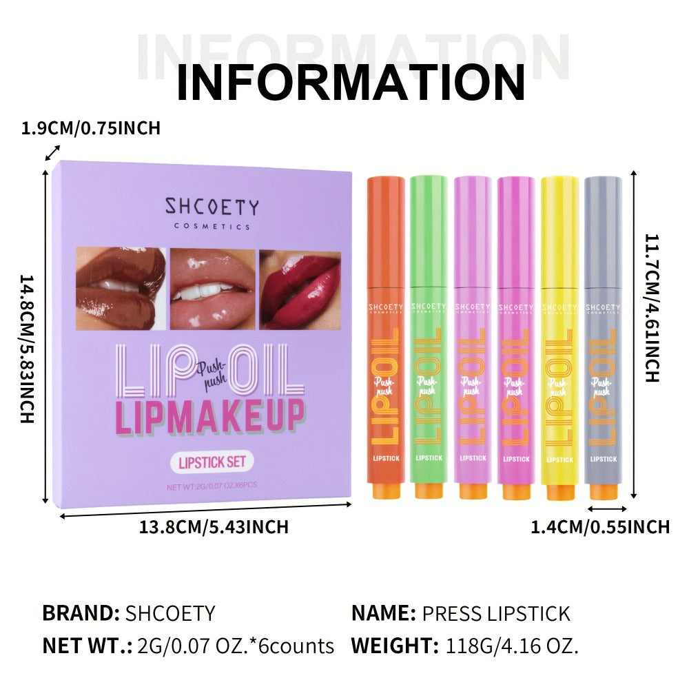 6-Piece Neon Press-On Lip Gloss Set High-Gloss Moisturizing Long-Lasting Bold Lip Makeup — Vibrant Mixed Shades Plumping Glossy Lipstick Bundle Gift Set for Women Girls All Skin Tones