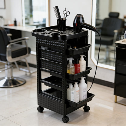 5-Drawer Salon Trolley Cart on Wheels - Professional ABS Rolling Beauty Storage Organizer for Hair Stylist Barber Spa Nail Tattoo Studio, 4 Swivel Casters, Stable Rack, Black