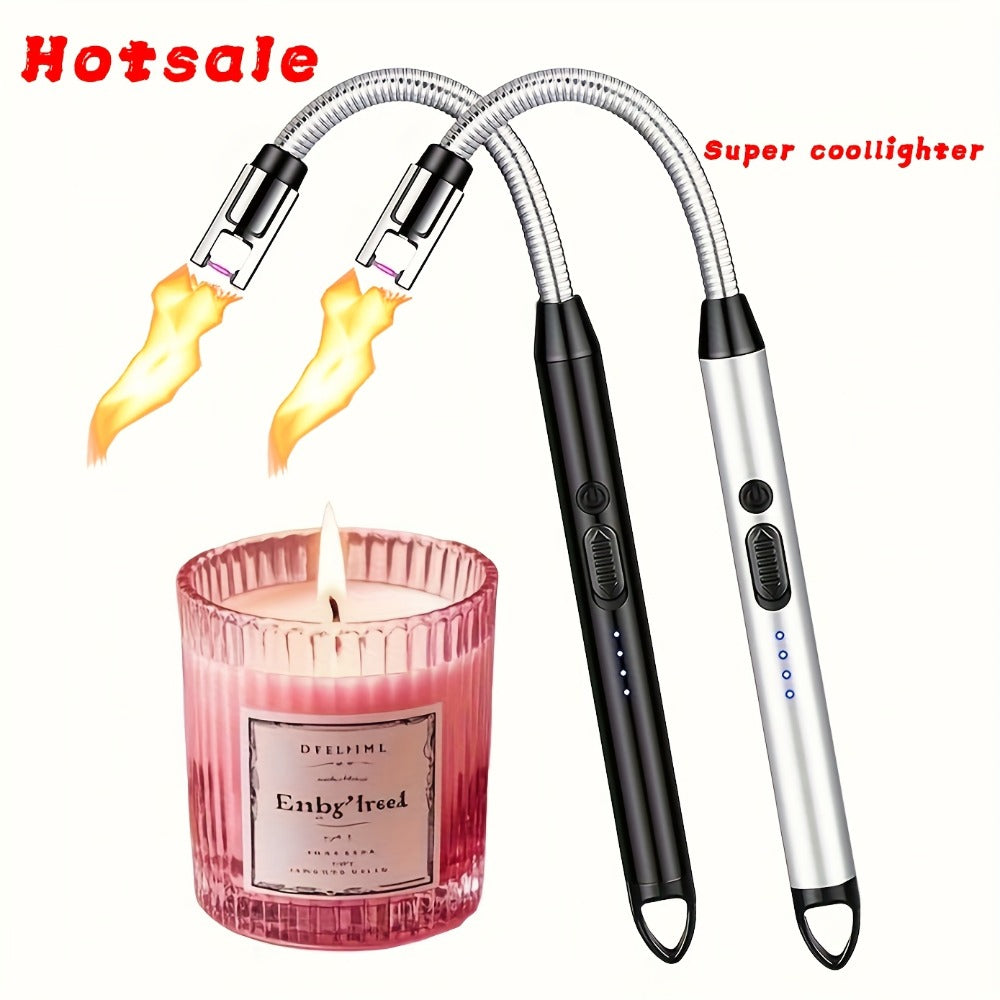 USB Rechargeable Electric Arc Lighter, 360° Rotating Flameless Plasma Igniter with Safety Switch for Candles, BBQ, Camping, Kitchen – 1pc or 2pcs Set