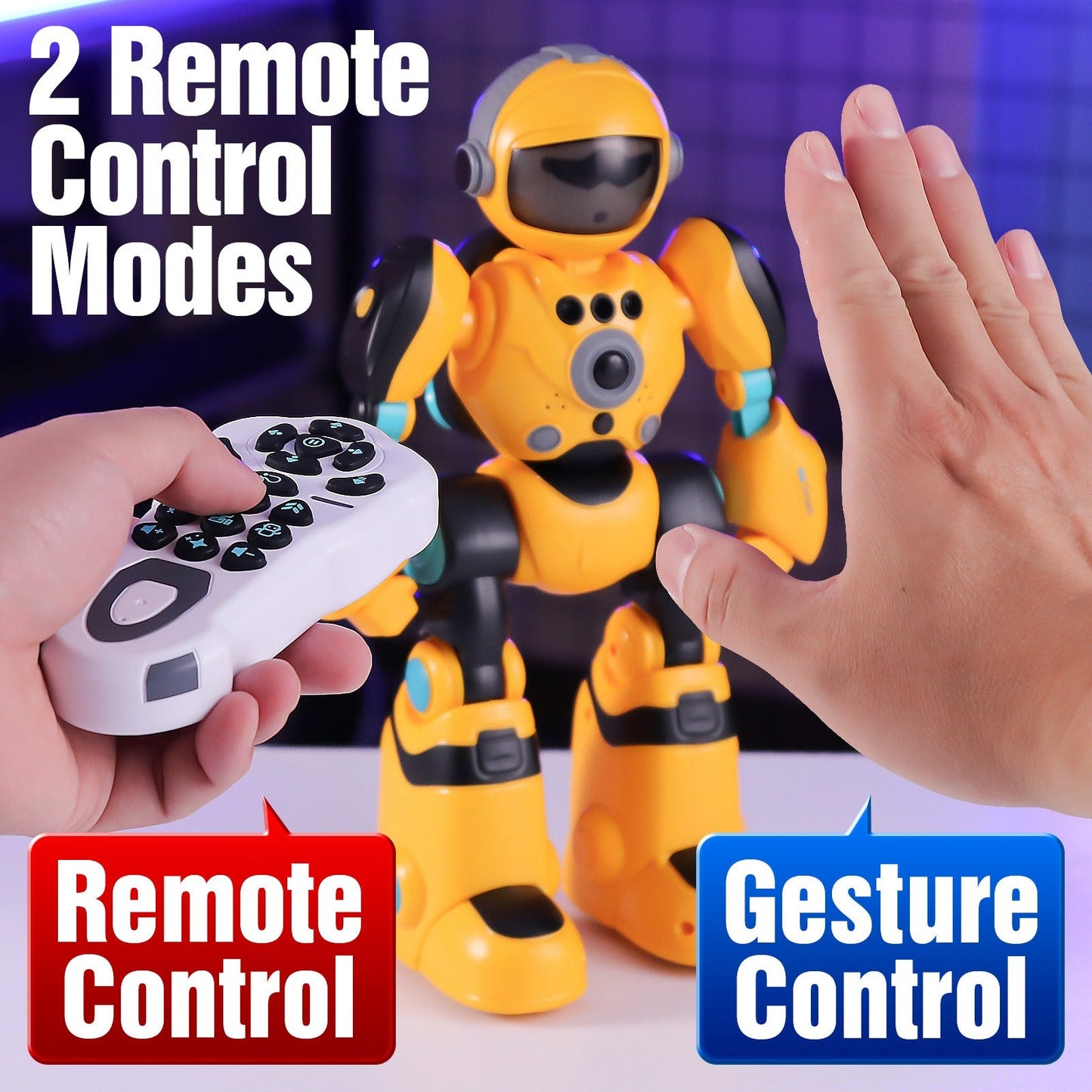 Gesture Control RC Robot Toy for Kids – Voice Recording, Programming, EMO LED Infrared Intelligent Interactive Robot, STEM Gift for Boys Girls Ages 6 7 8 9 10, Birthday Christmas (Green/Blue/Yellow)