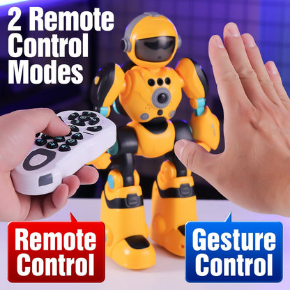 Gesture Control RC Robot Toy for Kids – Voice Recording, Programming, EMO LED Infrared Intelligent Interactive Robot, STEM Gift for Boys Girls Ages 6 7 8 9 10, Birthday Christmas (Green/Blue/Yellow)