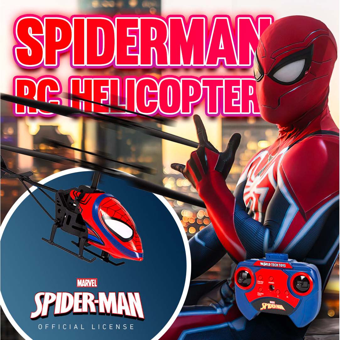 Marvel Spider-Man 2CH IR Remote Control Helicopter – Indoor Flying Toy for Kids Boys Superhero Fan – Birthday Christmas Gift for Ages 6 7 8 9 10+