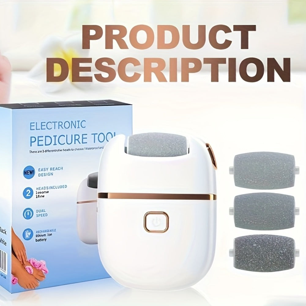 Electric Callus Remover Rechargeable Foot Grinder with 3 Replacement Heads 2 Speed Settings IPX5 Waterproof USB Charging Portable Pedicure Tool for Cracked Heels Dead Skin Women Men
