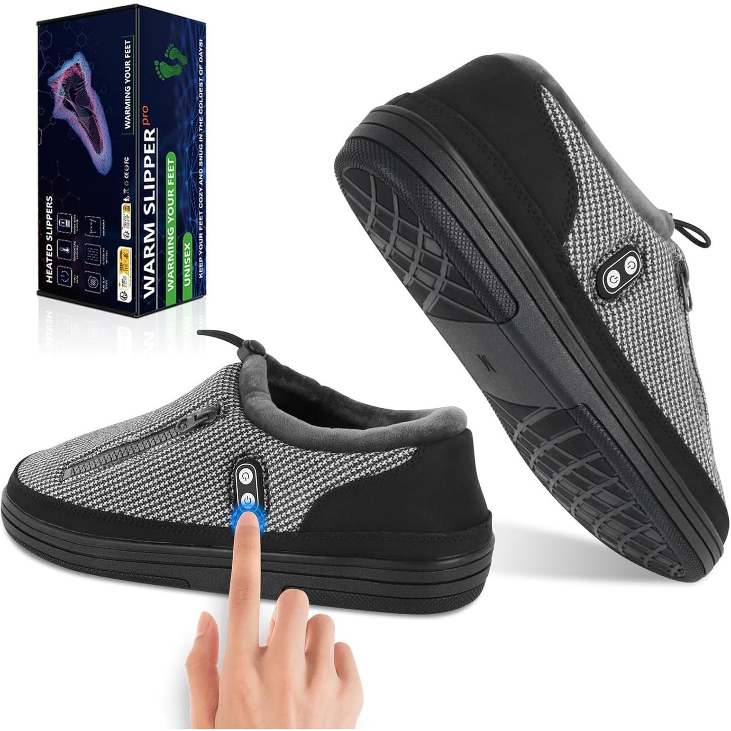 Heated Slippers for Men & Women with 5000mAh Battery - Electric Foot Warmer Shoes, Carbon Fiber Heating, 3 Heat Settings, 6-8 Hour Battery Life, Indoor Outdoor Plush House Slippers, M & L