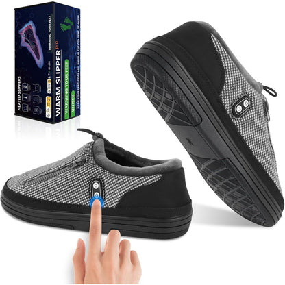 Heated Slippers for Men & Women with 5000mAh Battery - Electric Foot Warmer Shoes, Carbon Fiber Heating, 3 Heat Settings, 6-8 Hour Battery Life, Indoor Outdoor Plush House Slippers, M & L