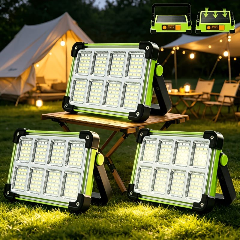 1 Pack/ 2 Pack Solar Work Light, 144 LED Portable Floodlight, 4 Modes, Multi-Color, IP44 Waterproof For Camping Fishing Car Repair Construction 6000mA