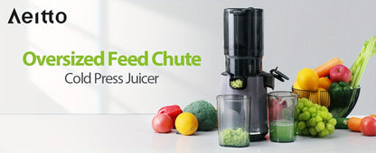 Cold Press Slow Juicer Machine with 5.3-Inch Large Feed Chute - High Juice Yield, Safety Lock, One-Click Cleaning, Masticating Juicer for Whole Fruits & Vegetables, Family Healthy Lifestyle, Black