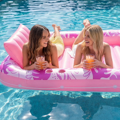 Hot Pink Inflatable Suntan Pool Float Lounger – 4-in-1 Tanning Raft with Built-In Pillow, Sunbathing Bed & Ball Pit | Large 1-Person or XL 2-Person Adult Pool Floatie for Pool Lake Beach