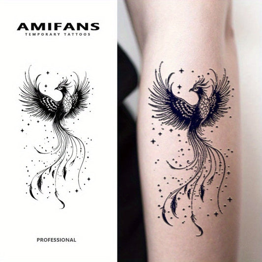 Semi Permanent Phoenix Tattoo Stickers for Adults 3 Pack, Realistic Navy Blue Juice Tattoo Lasts 1-2 Weeks, 3.2"x3.2" Long Lasting Fake Tattoo That Looks Real for Arm Chest Shoulder Back Body Art Festival Gift