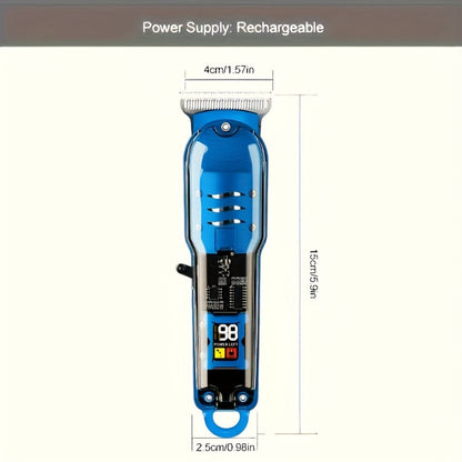 Rechargeable Electric Hair Clipper with LED Display & Transparent Shell — Professional Cordless Trimmer for Men & Women, Portable Home & Salon Haircut Kit, Multiple Colors Available