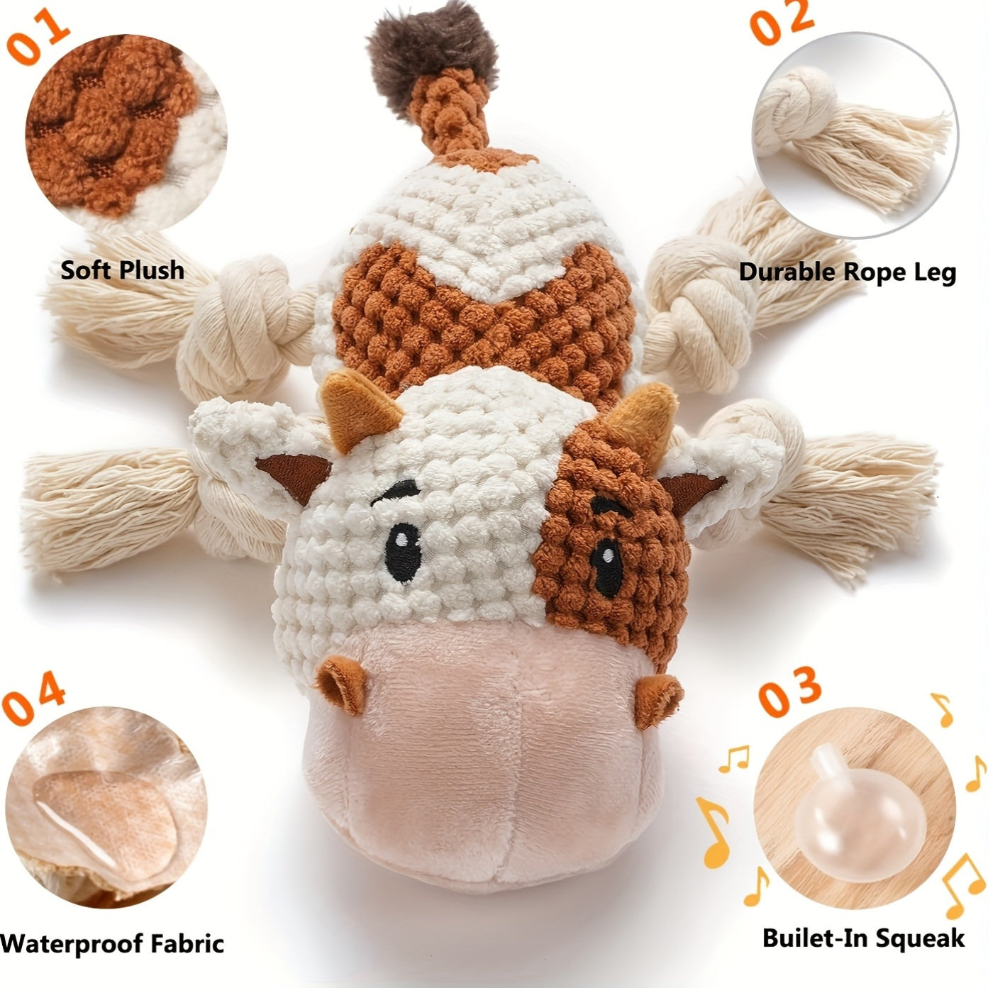 Squeaky Plush Cow Dog Toy with Crinkle Paper - Interactive Tug of War Chew Toy for Small Medium Large Dogs, Cute Cattle Design Washable Pet Toy for Fetch Play & Anxiety Relief
