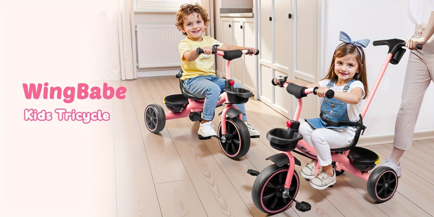 Push Handle Tricycle for Toddlers Girls Pink – 3 Wheel Trike Ages 18-60 Months with Padded Backrest, Safety Belt, Adjustable Seat | Best Birthday Gift for Kids 1 2 3 4 5 Year Old