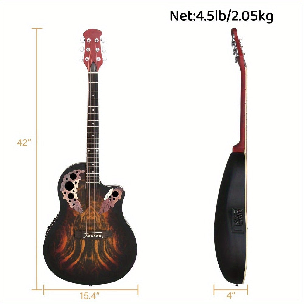 41 Inch Full-Size Cutaway Acoustic-Electric Guitar Grape Voice Hole Spruce Top Round Back Sunset Color detail image
